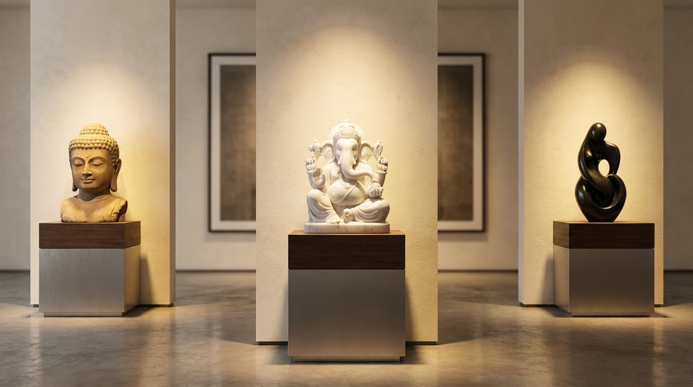 Collection of handcrafted stone sculptures on display