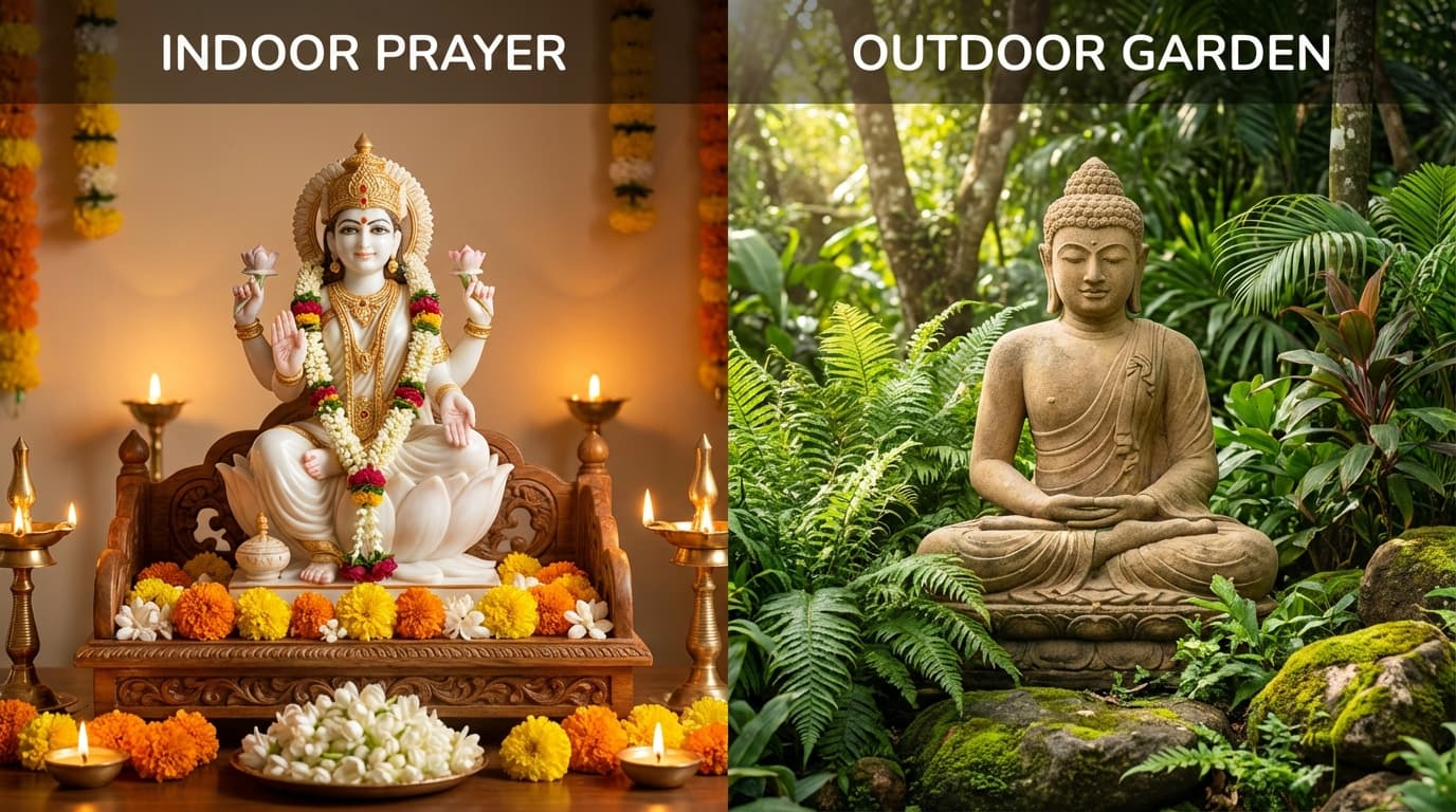 Marble sculpture indoors vs sandstone sculpture outdoors