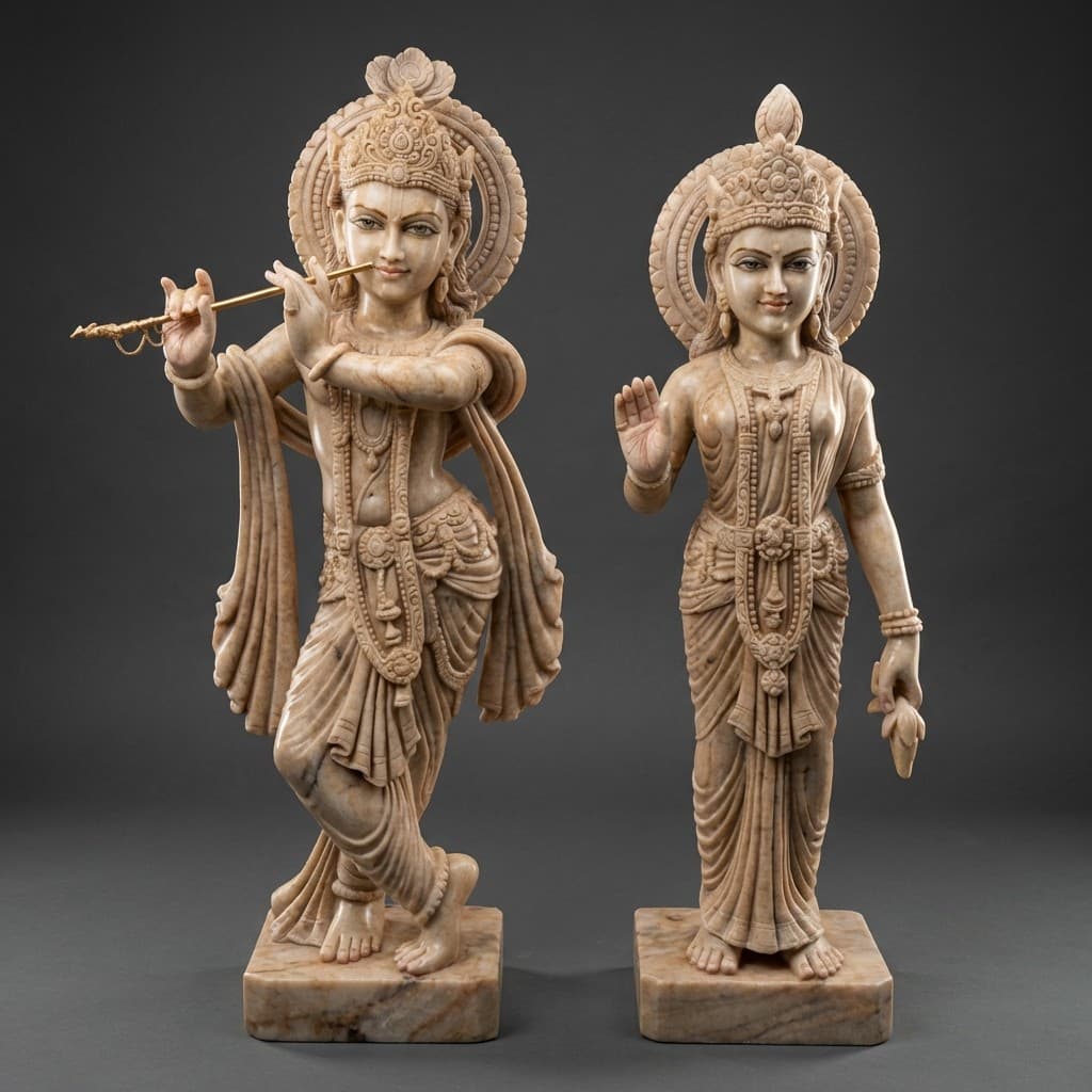 Artisan Hand-Carved Radha Krishna Divine Stone Statue