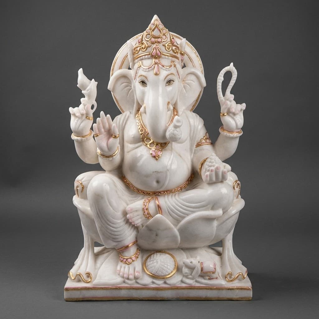 Exquisite Hand-Carved Seated Ganesha Stone Sculpture