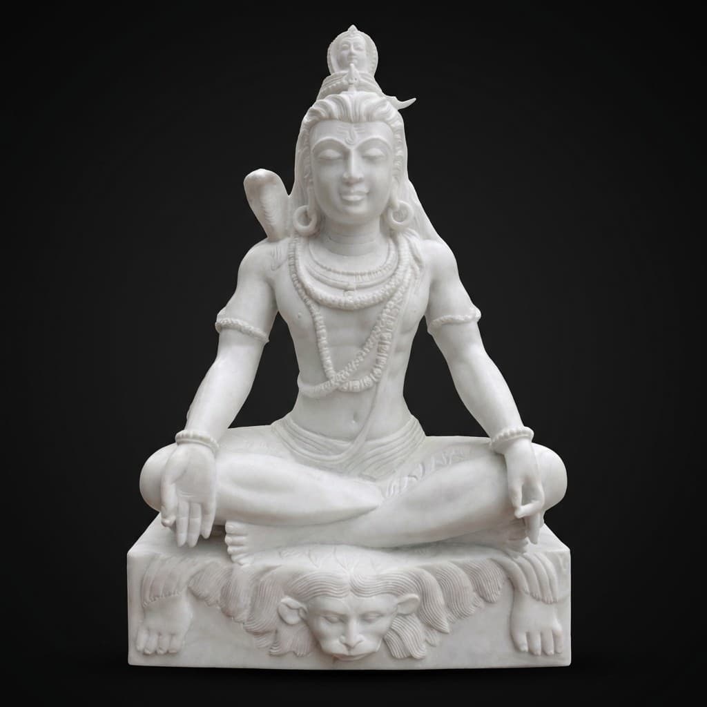 Exquisite Hand-Carved Meditating Lord Shiva Stone Sculpture