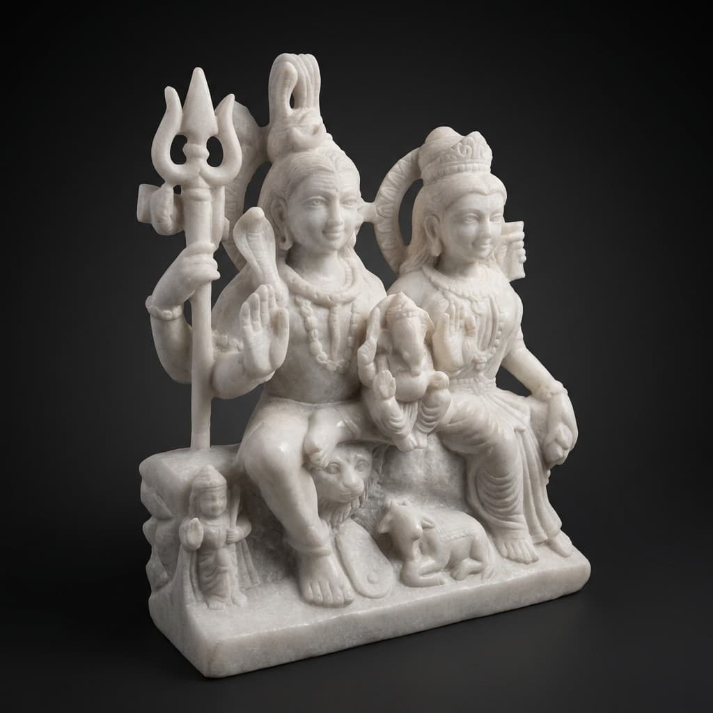 Hand-Carved Shiv Parivar Stone Statue - Exquisite Divine Family Sculpture