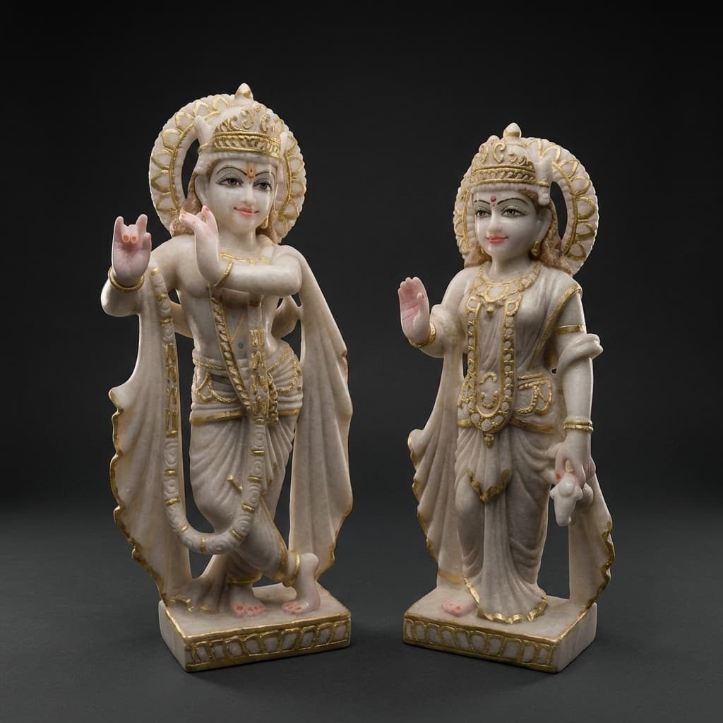 Hand-Carved Radha Krishna Artisan Stone Statue