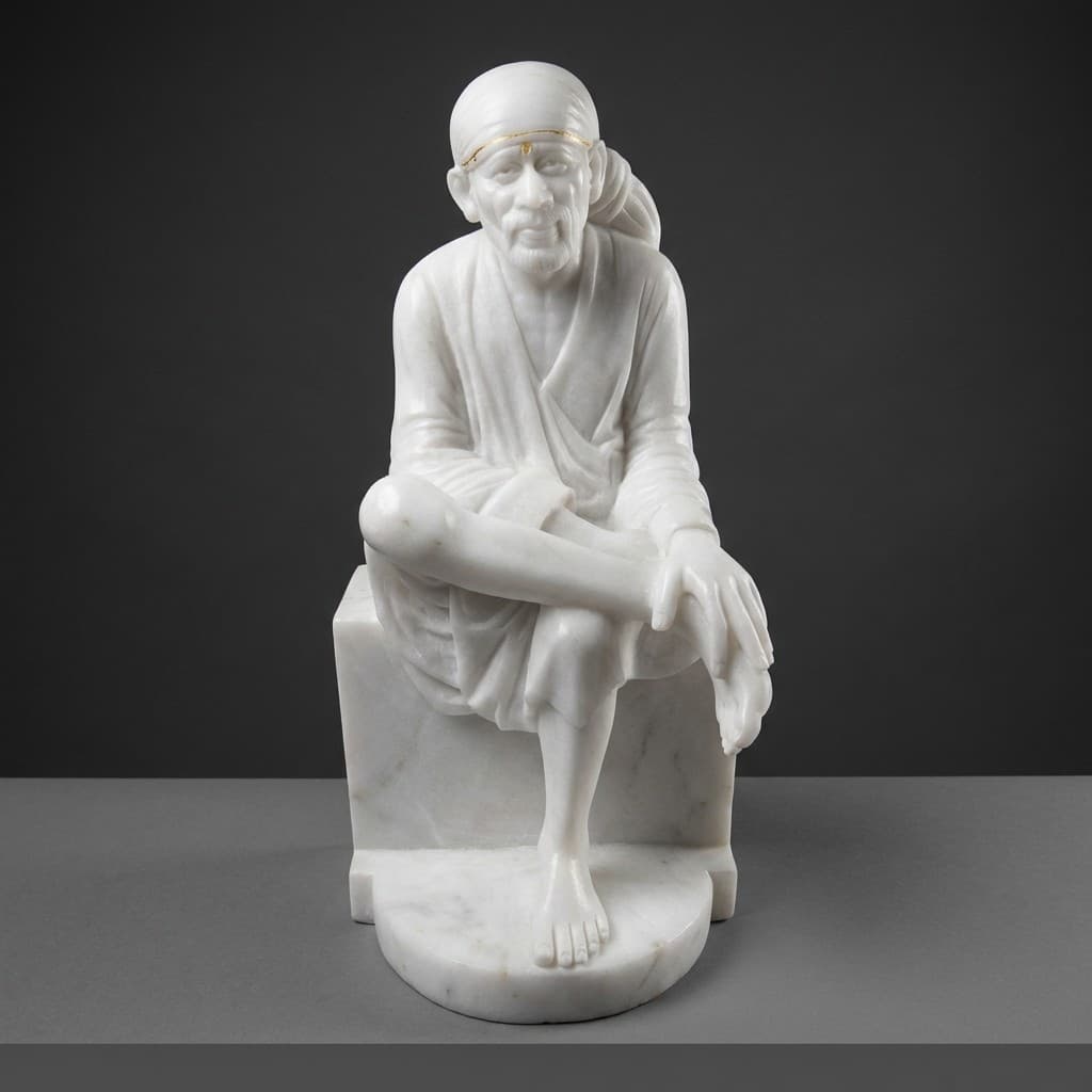 Exquisite Hand-Carved Sai Baba Stone Statue - Devotional Artisan Sculpture