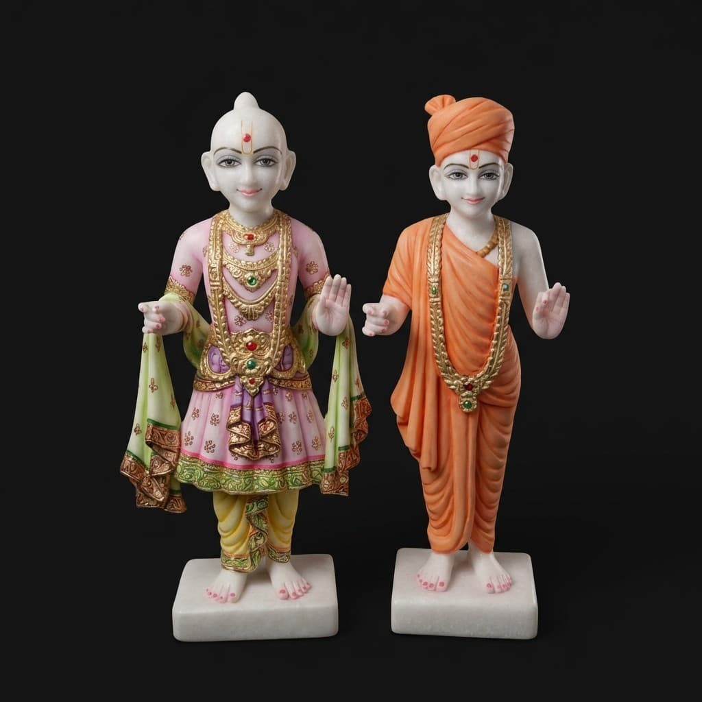 Hand-Carved Divine Swaminarayan Akshar Purushottam Stone Sculpture