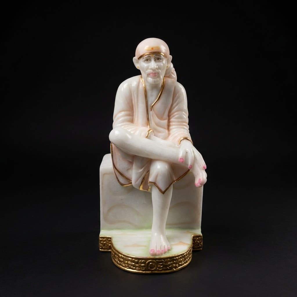 Artisan Hand-Carved Sai Baba Stone Statue for Devotional Spaces - hero-light