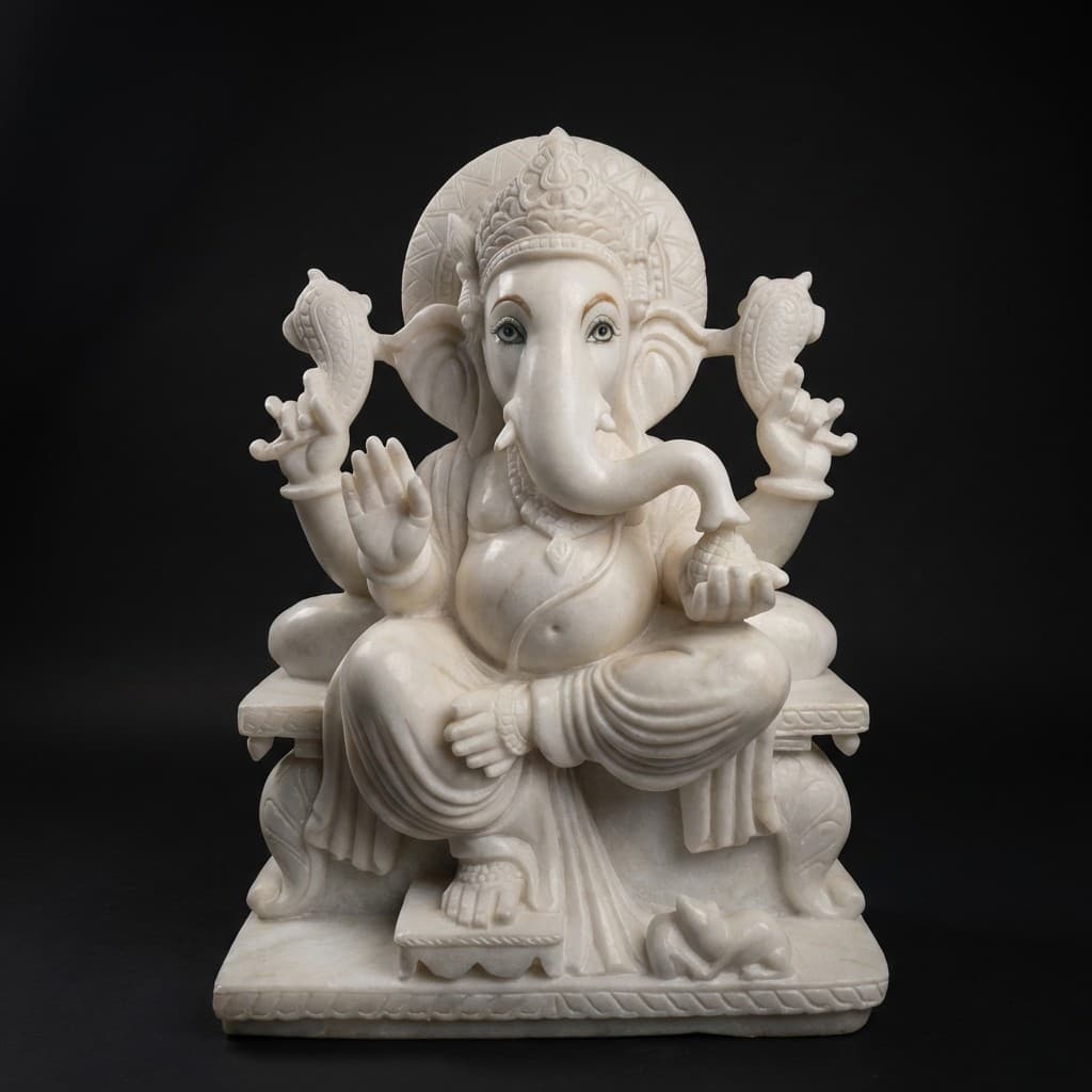 Artisan Hand-Carved Lord Ganesha Stone Sculpture