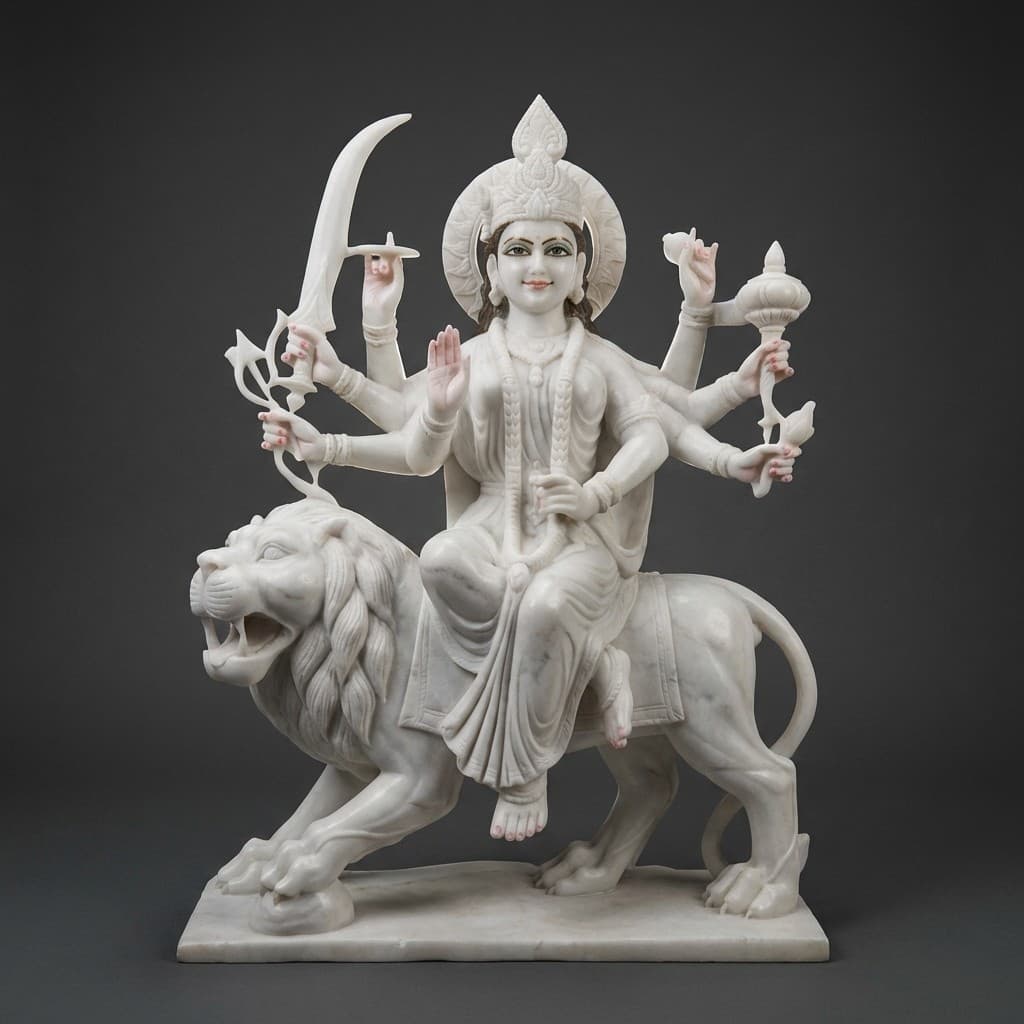 Exquisite Hand-Carved Durga Maa Stone Statue