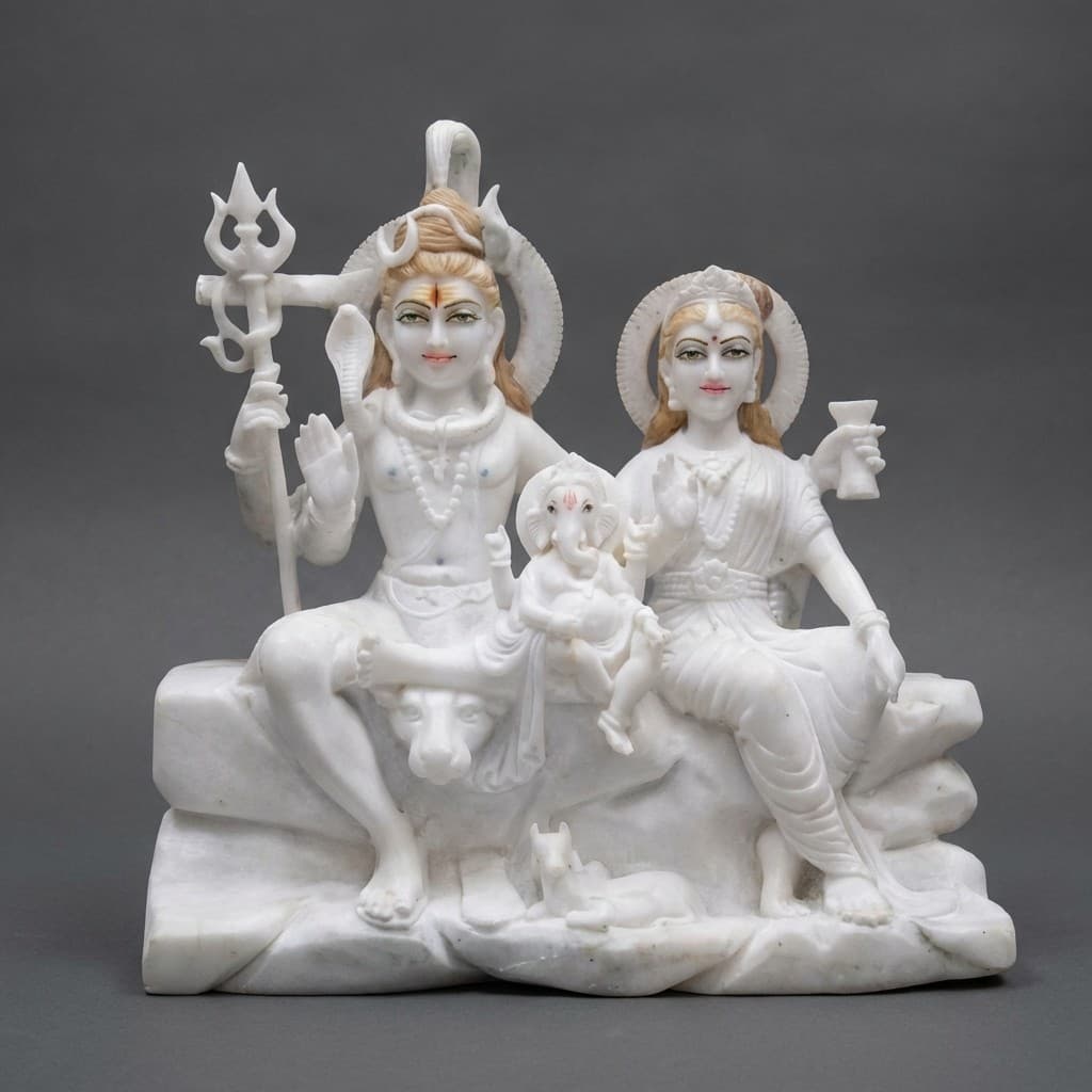 Artisan Hand-Carved Shiv Parivar Stone Statue