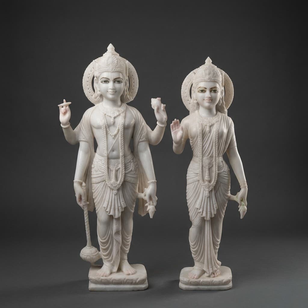 Hand-Carved Laxmi Narayan Divine Stone Statue
