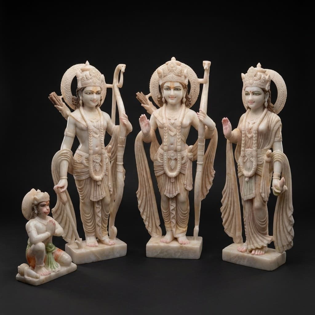 Divine Hand-Carved Ram Darbar Statue Set for Home Mandir