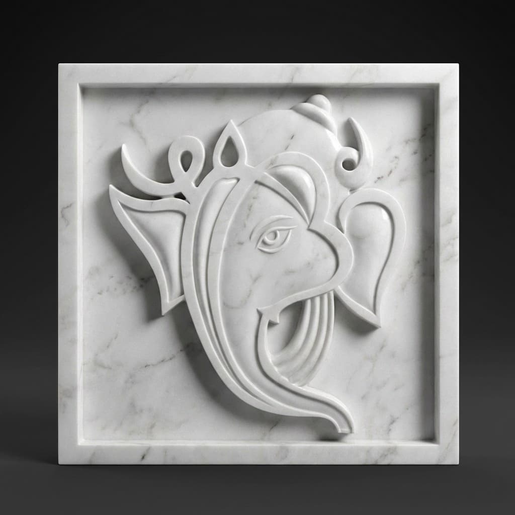 Hand-Carved Modern Abstract Lord Ganesha Stone Wall Mural