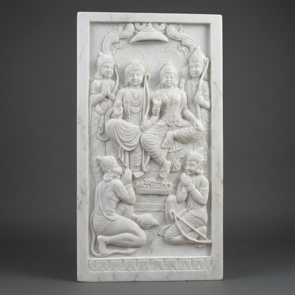 Exquisite Hand-Carved Ram Darbar Stone Wall Hanging Art - hero-light