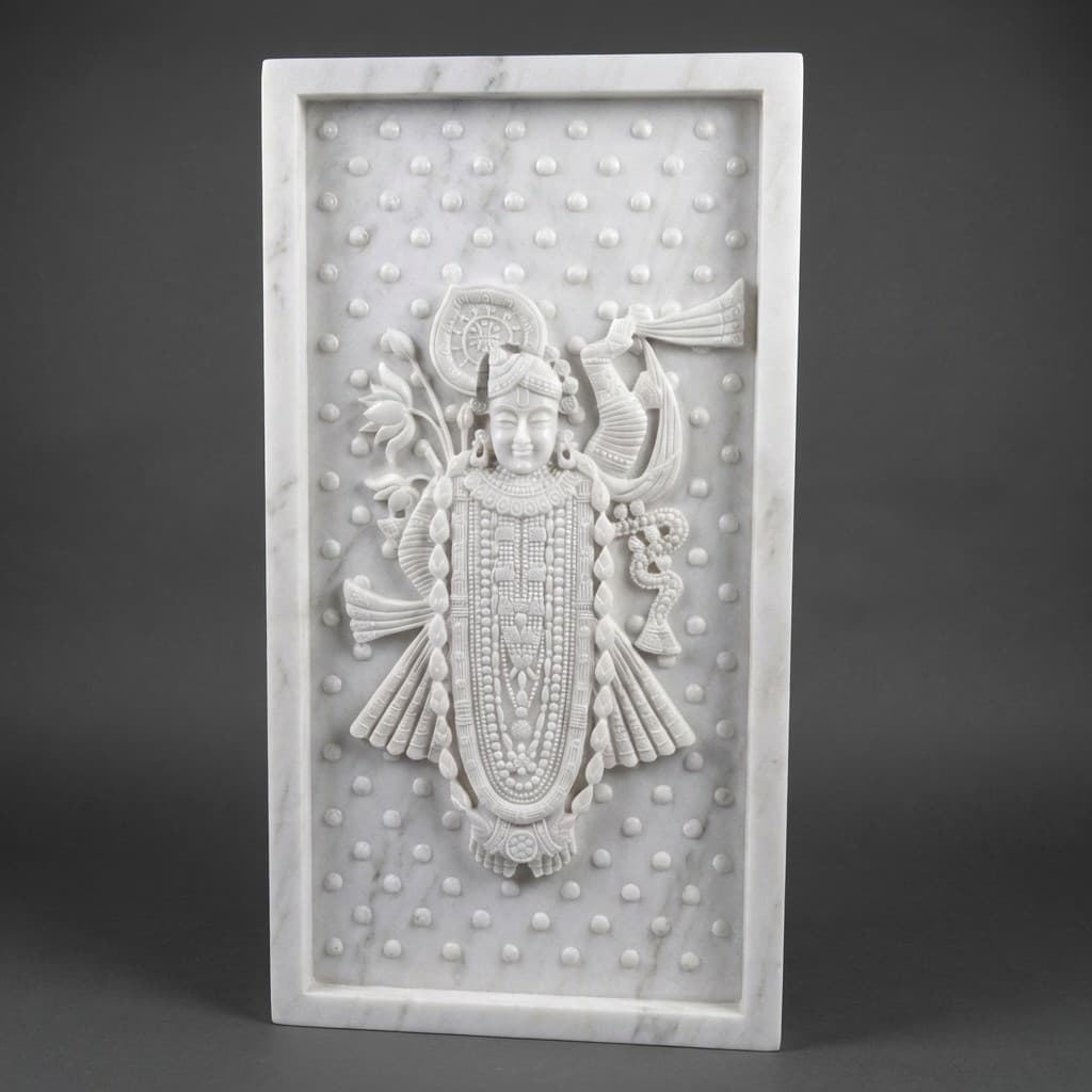 Artisan Hand-Carved Shreenathji Stone Idol Sculpture