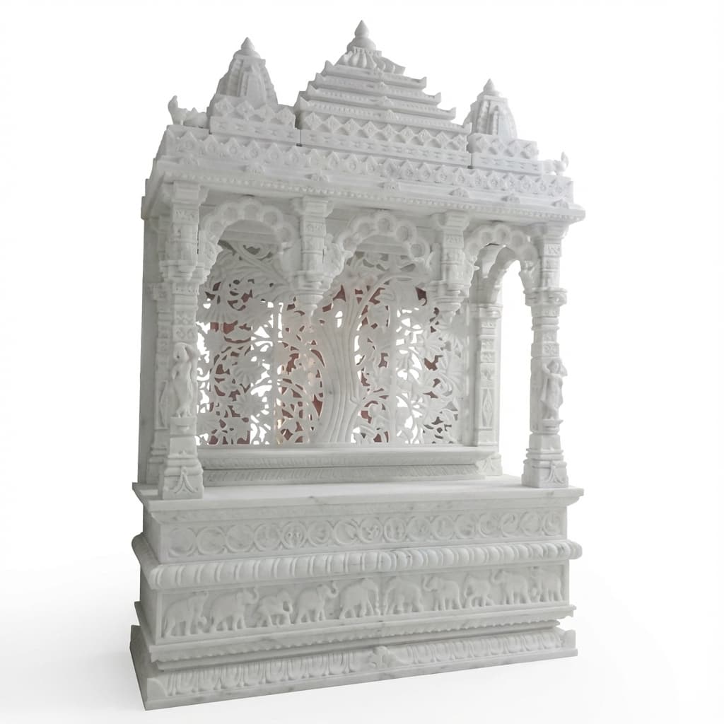 Hand-Carved Ornate Stone Temple Shrine with Traditional Artisan Craftsmanship