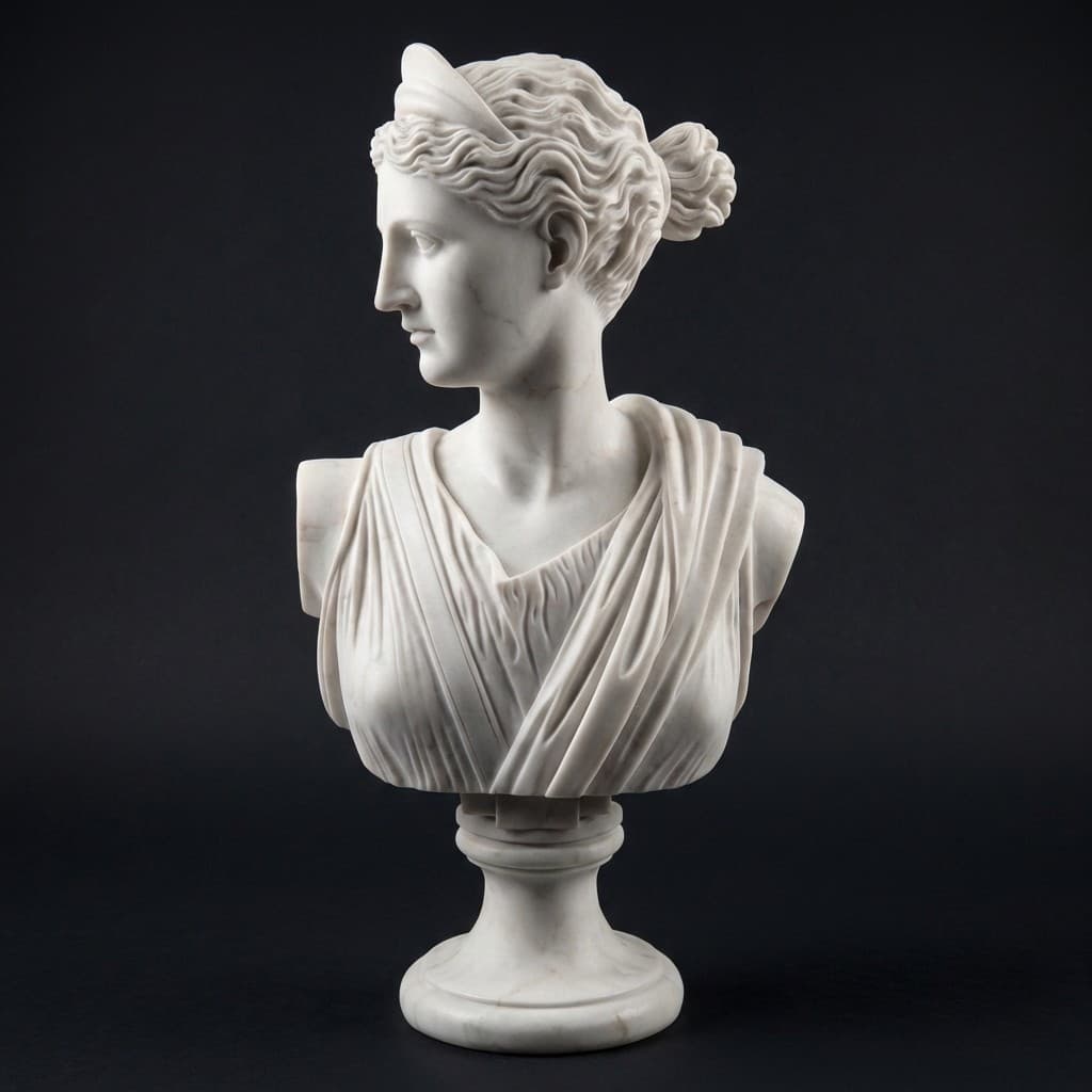 Elegant Hand-Carved Diana Goddess Stone Bust Sculpture