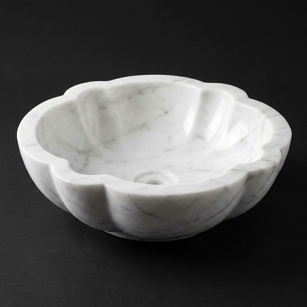 Exquisite Hand-Carved Floral Petal Stone Vessel Sink