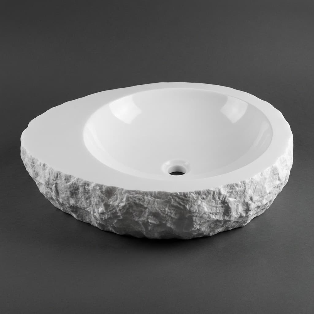 Artisan Handcrafted Stone Offset Vessel Sink with Rock-Face Edge