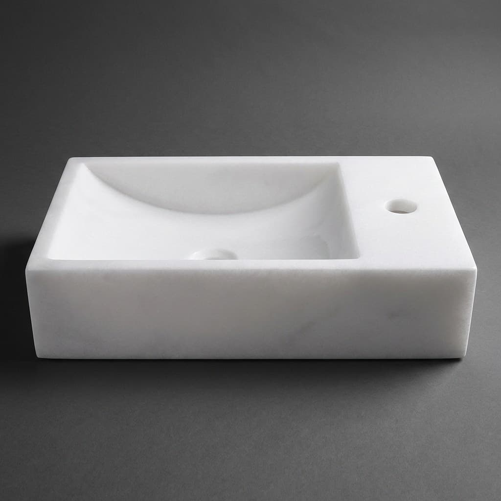 Exquisite Hand-Carved Compact Rectangular Stone Bathroom Basin - hero-light