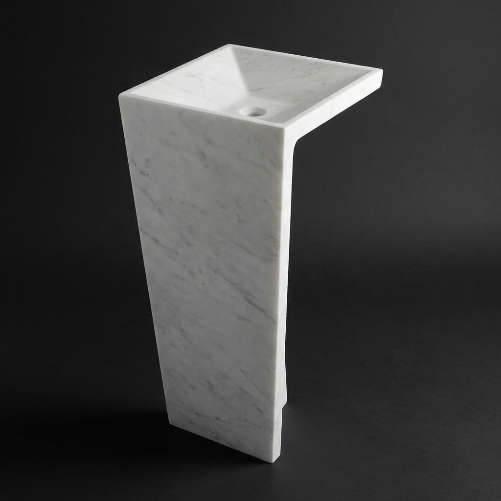 Contemporary Hand-Carved Minimalist Pedestal Stone Sink