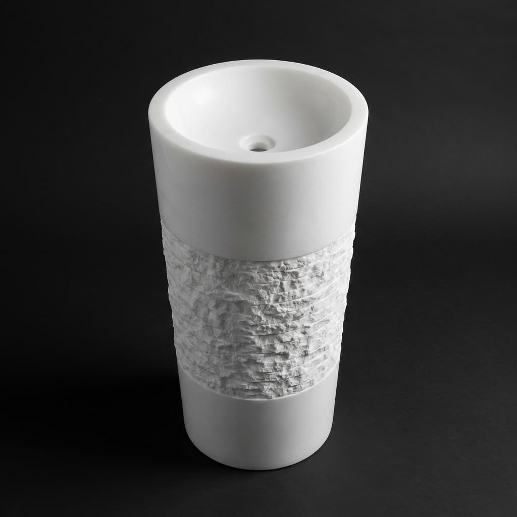 Exquisite Hand-Carved Sculpted Pedestal Stone Wash Basin - hero-light