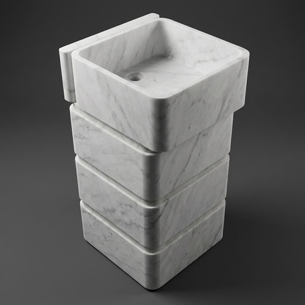 Exquisite Hand-Carved Modern Geometric Pedestal Stone Sink