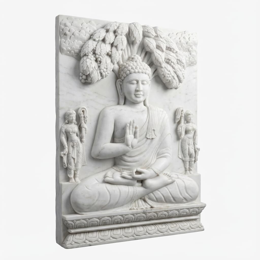 Artisan Hand-Carved 3D Buddha Stone Wall Relief Mural