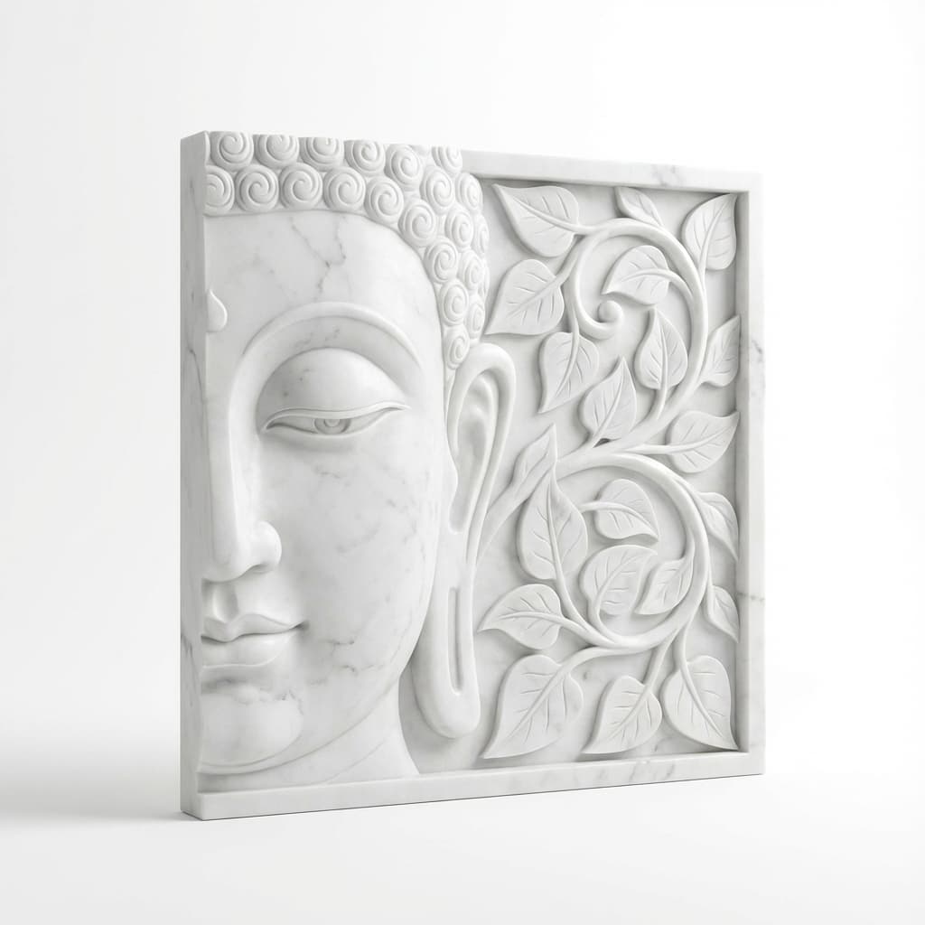 Artisan Hand-Carved Half Face Buddha Stone Wall Mural