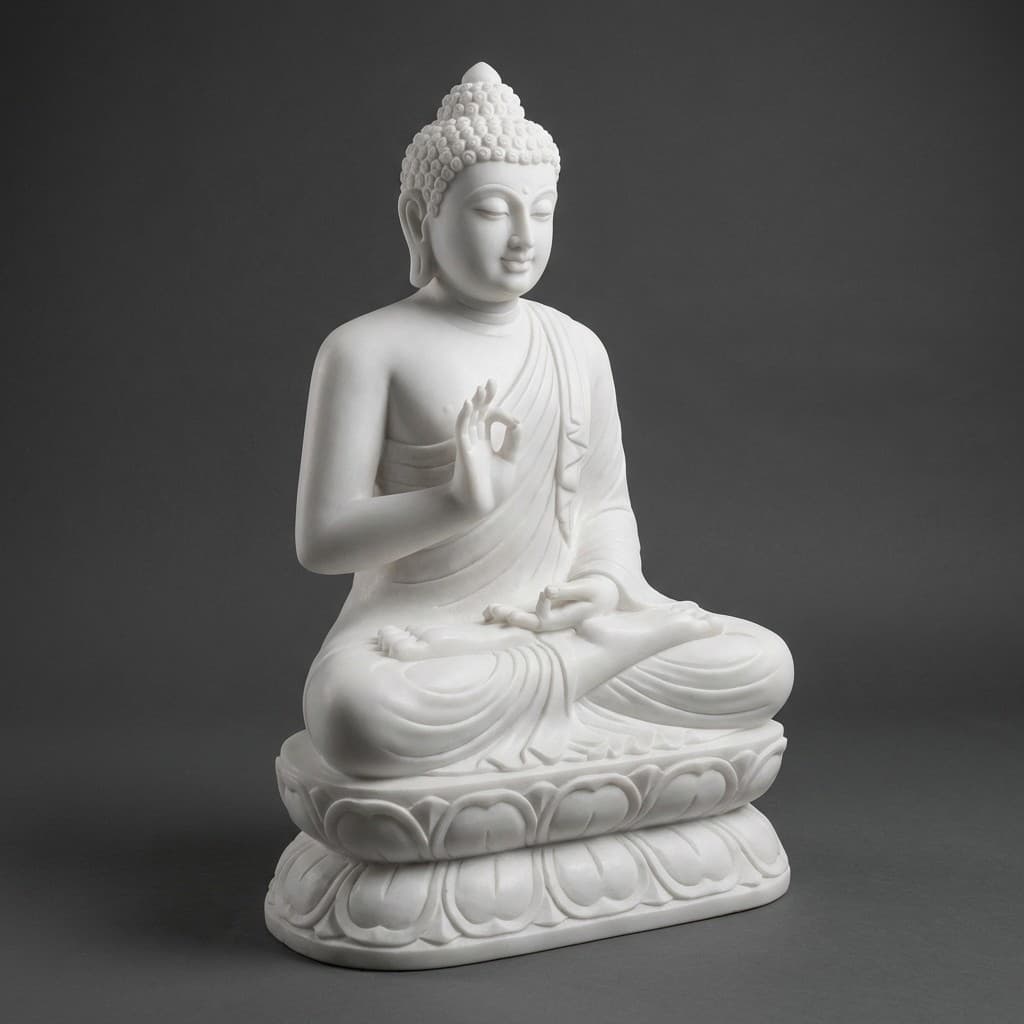 Hand-Carved Vitarka Mudra Stone Buddha Sculpture