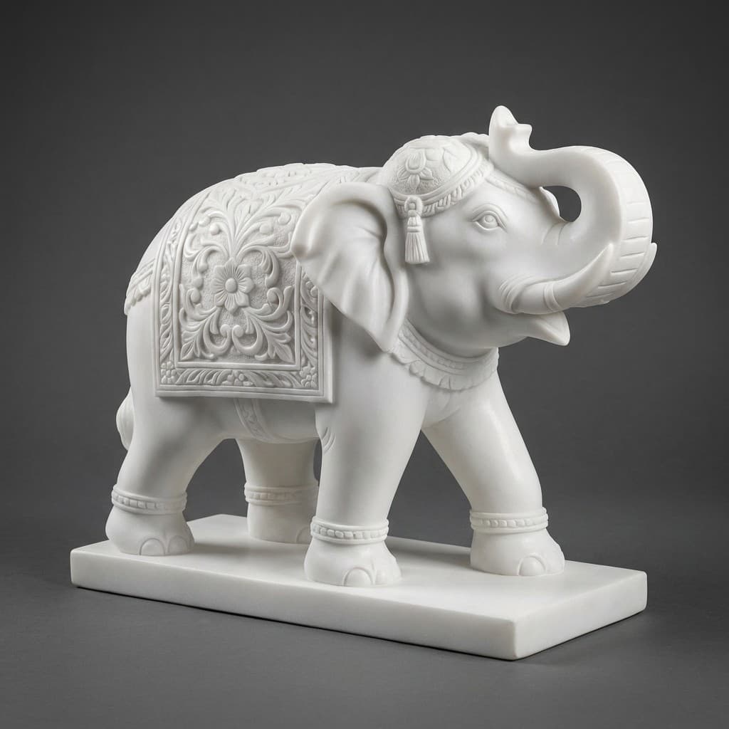 Exquisite Hand-Carved Modern Elephant Stone Statue - hero-light