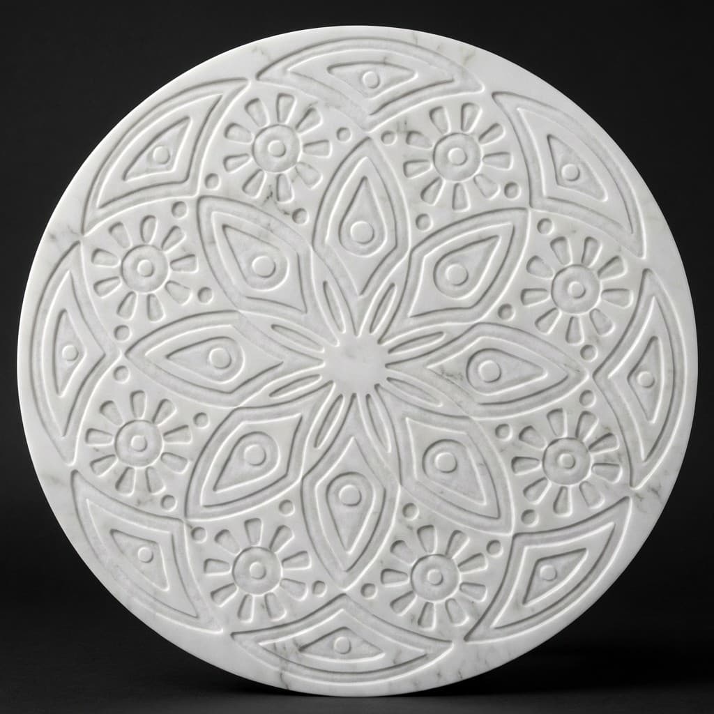 Artisan Hand-Carved Round Floral Mandala Stone Wall Panel