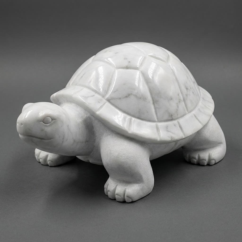 Artisan Hand-Carved Stone Tortoise Sculpture with Polished Shell
