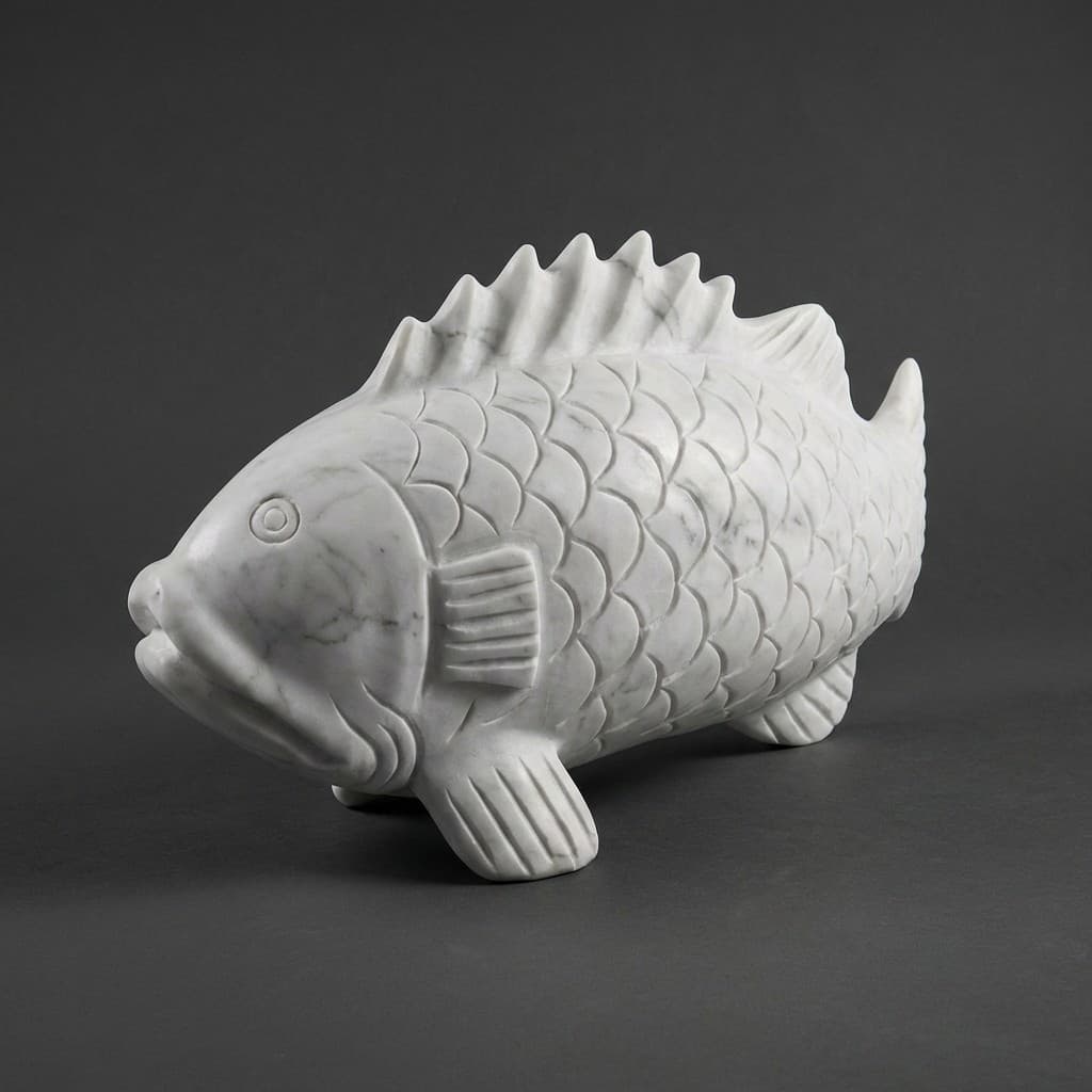 Exquisite Hand-Carved Curved Fish Stone Sculpture