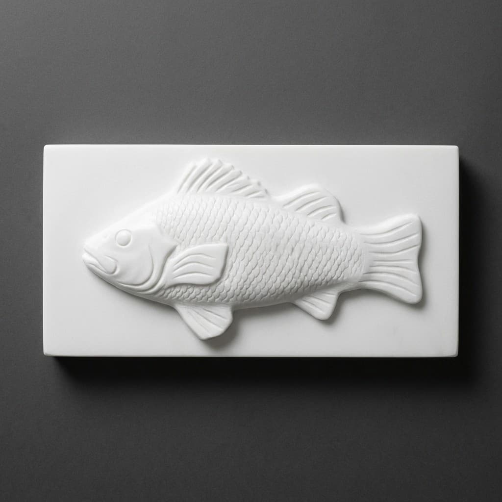 Hand-Carved Artisan Perch Fish Relief Stone Sculpture