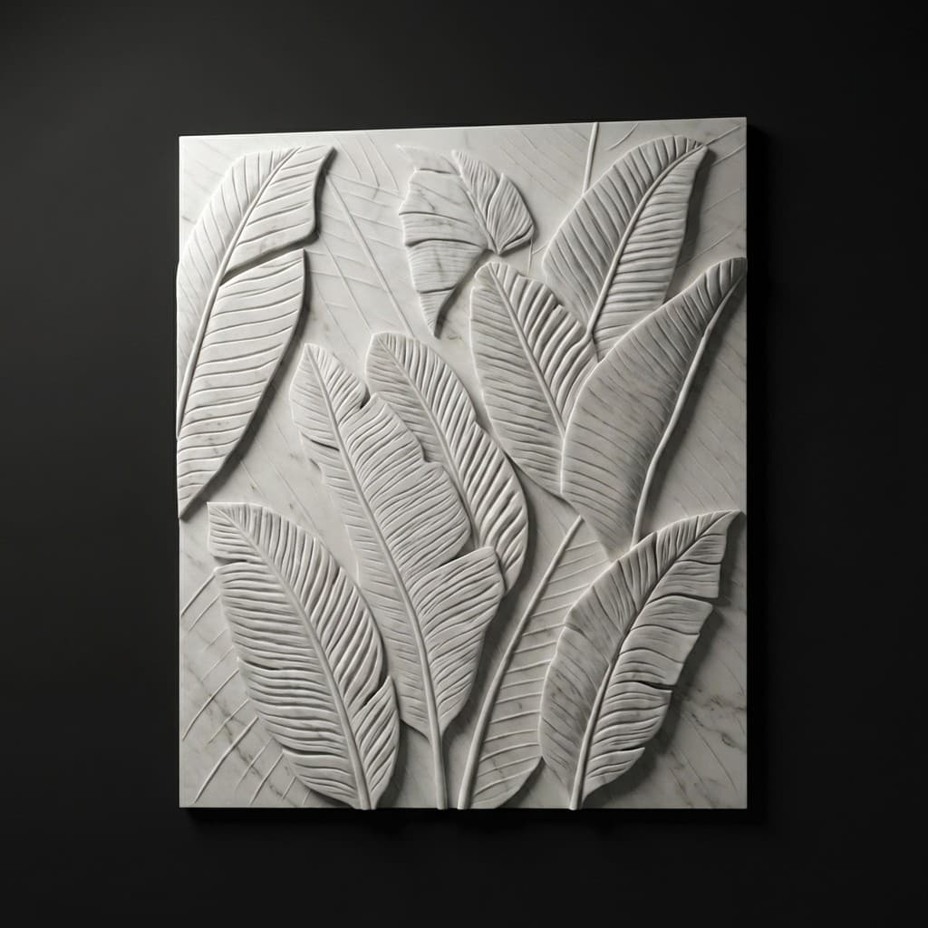 Exquisite Banana Leaf Pattern Hand-Carved Stone Wall Art Panel