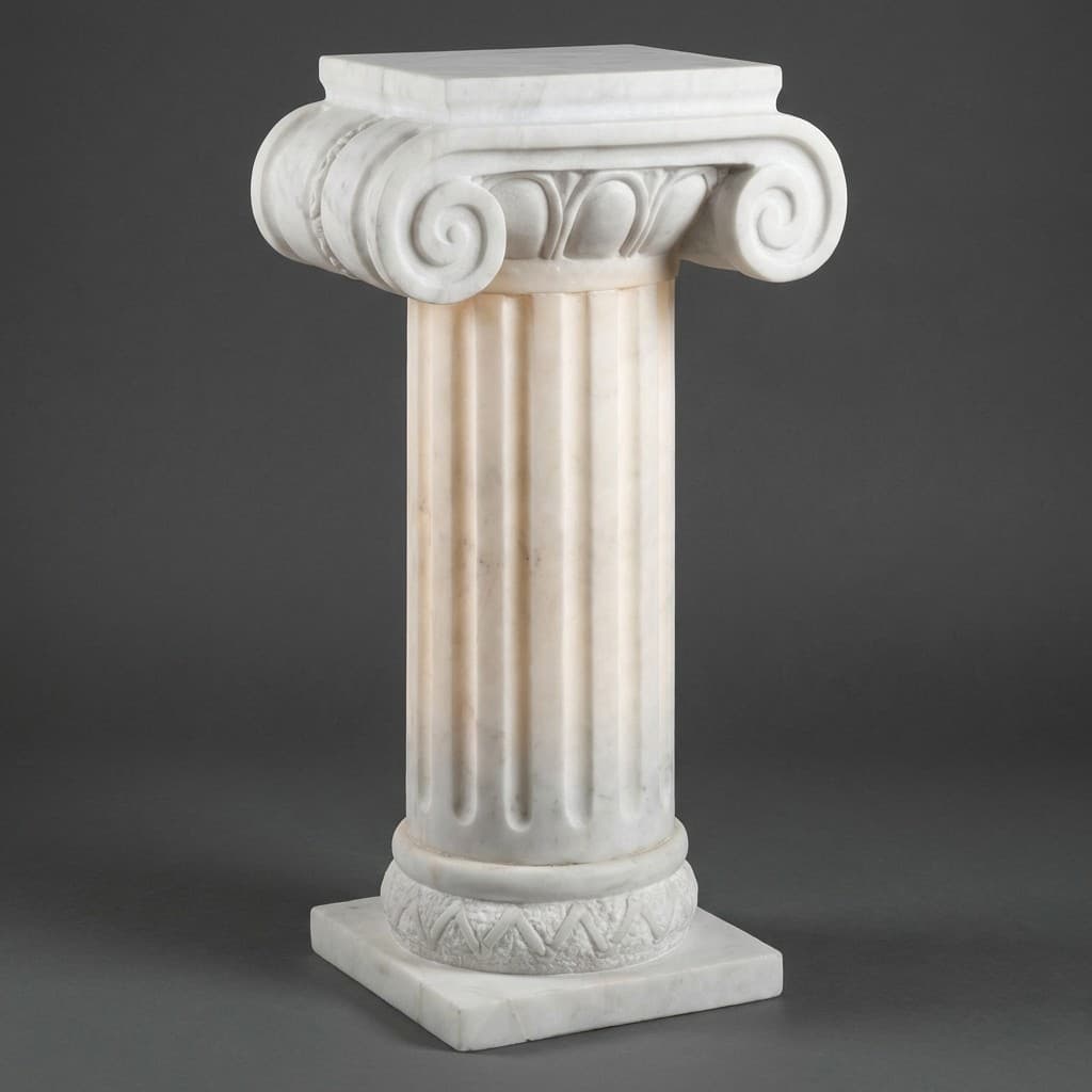 Artisan Hand-Carved Ionic Fluted Stone Pedestal