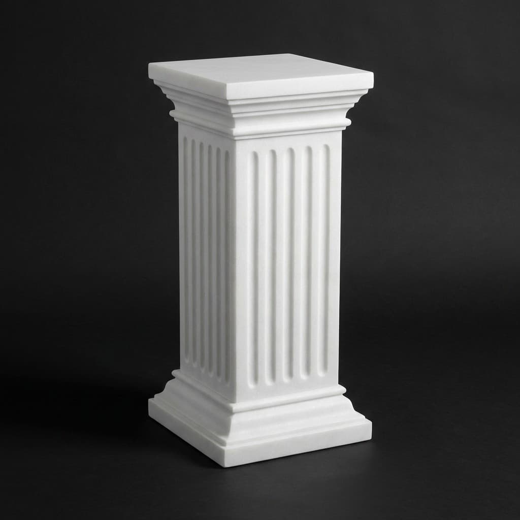 Artisan Hand-Carved Square Fluted Stone Pedestal