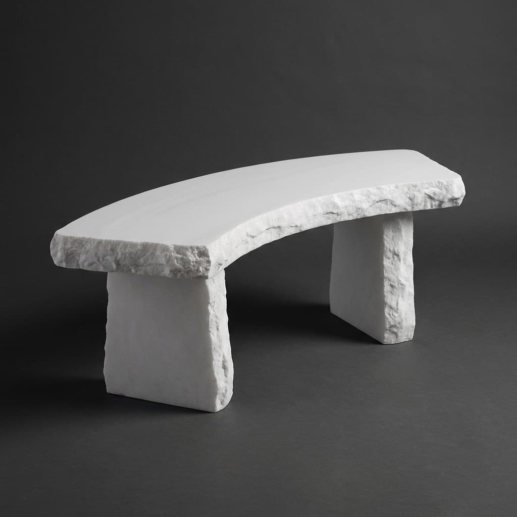 Artisan Hand-Carved Curved Rockface Stone Garden Bench