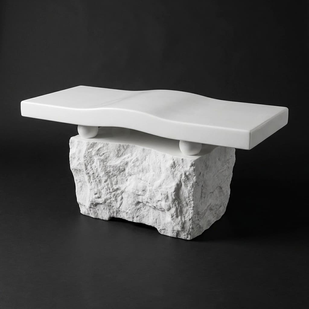 Hand-Carved Modern Contour Stone Bench with Sculptural Base - hero-light