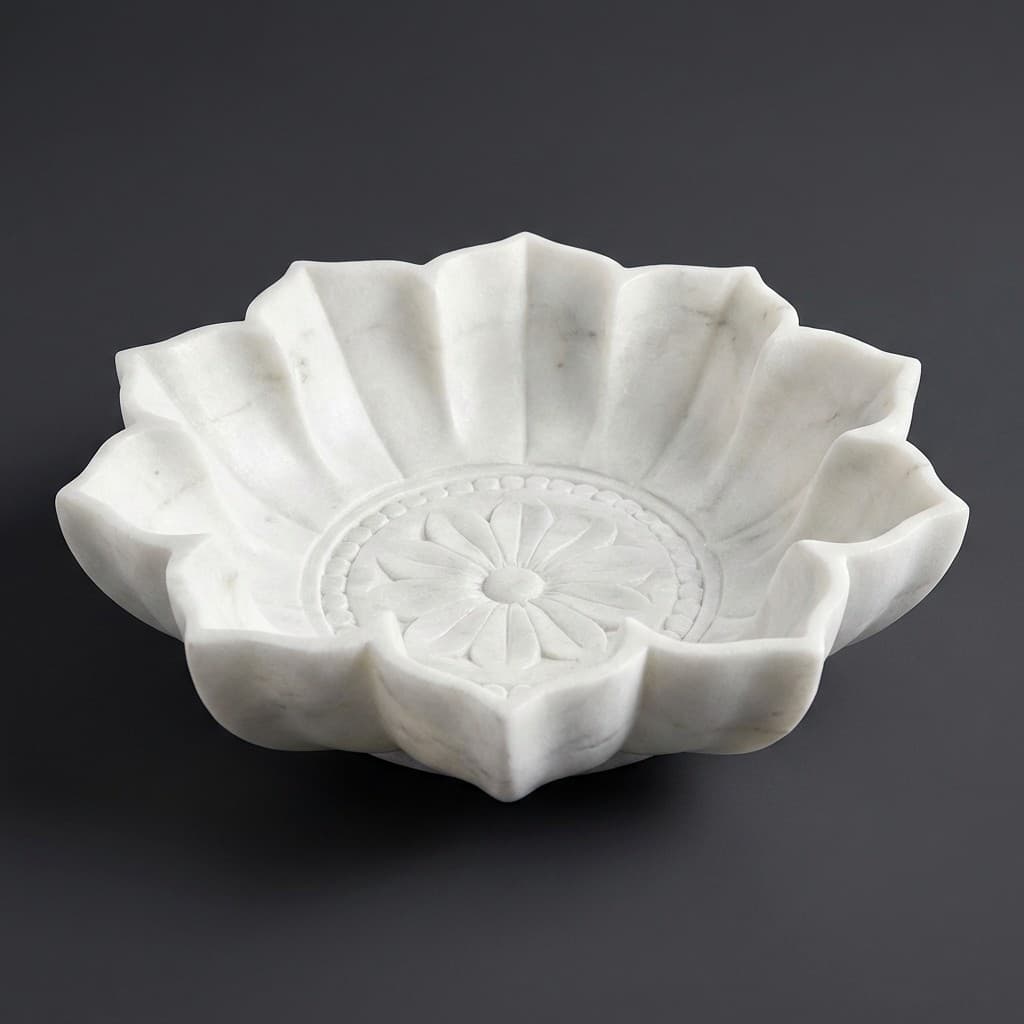Artisan Hand-Carved Lotus Decorative Stone Bowl