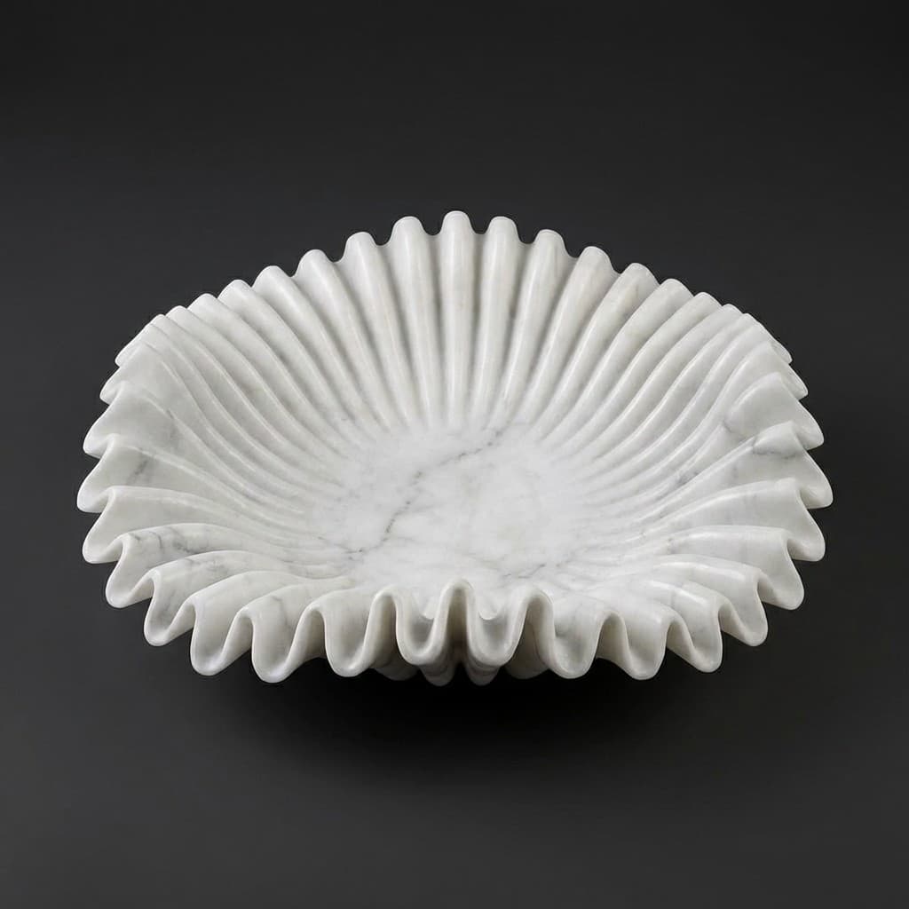 Hand-Carved Ruffle Artisan Stone Urli Bowl