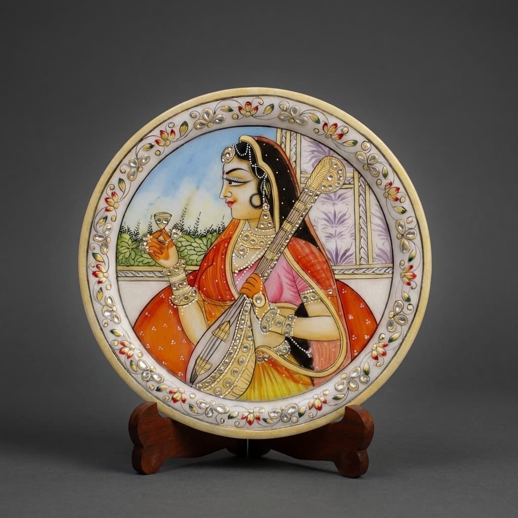 Hand-Painted Meera Artisan Stone Decorative Plate with Stand - hero-light