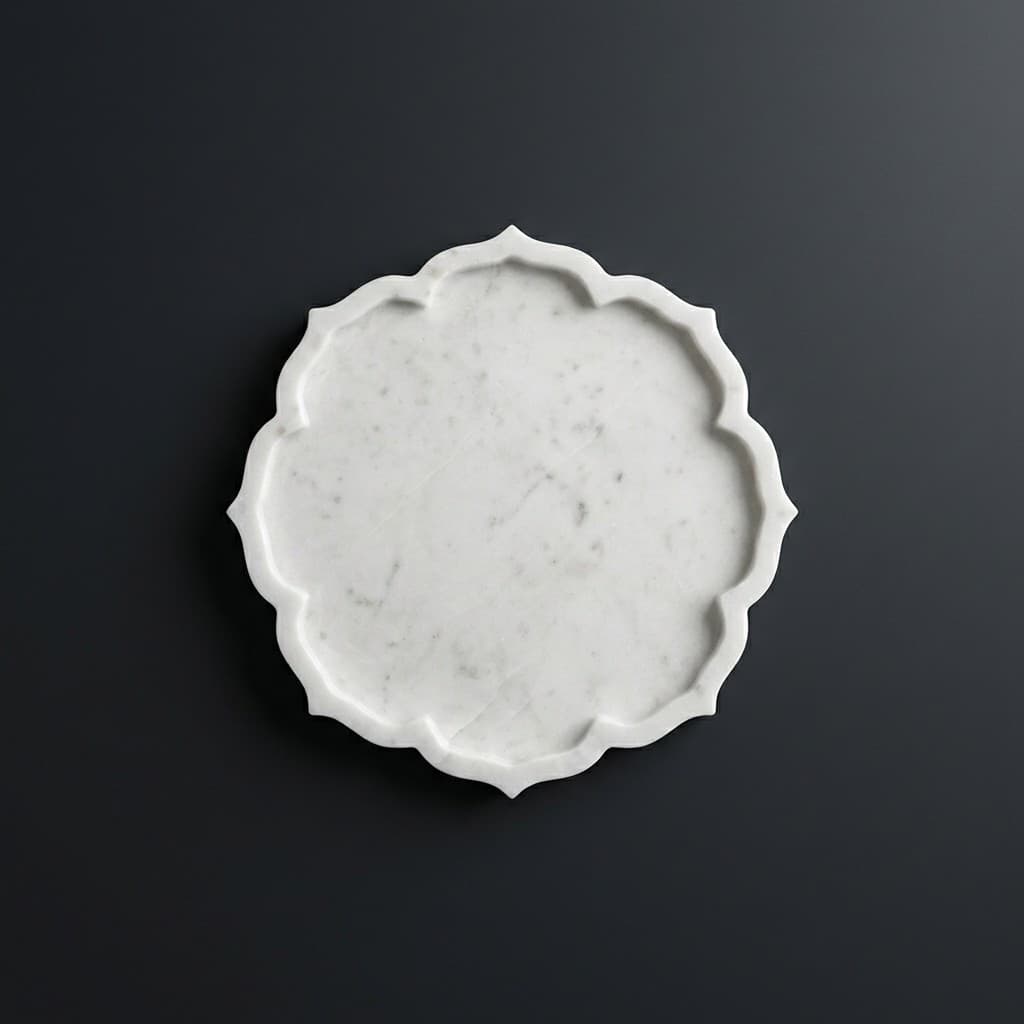 Artisan Scalloped Stone Ritual Pooja Tray - hero-light