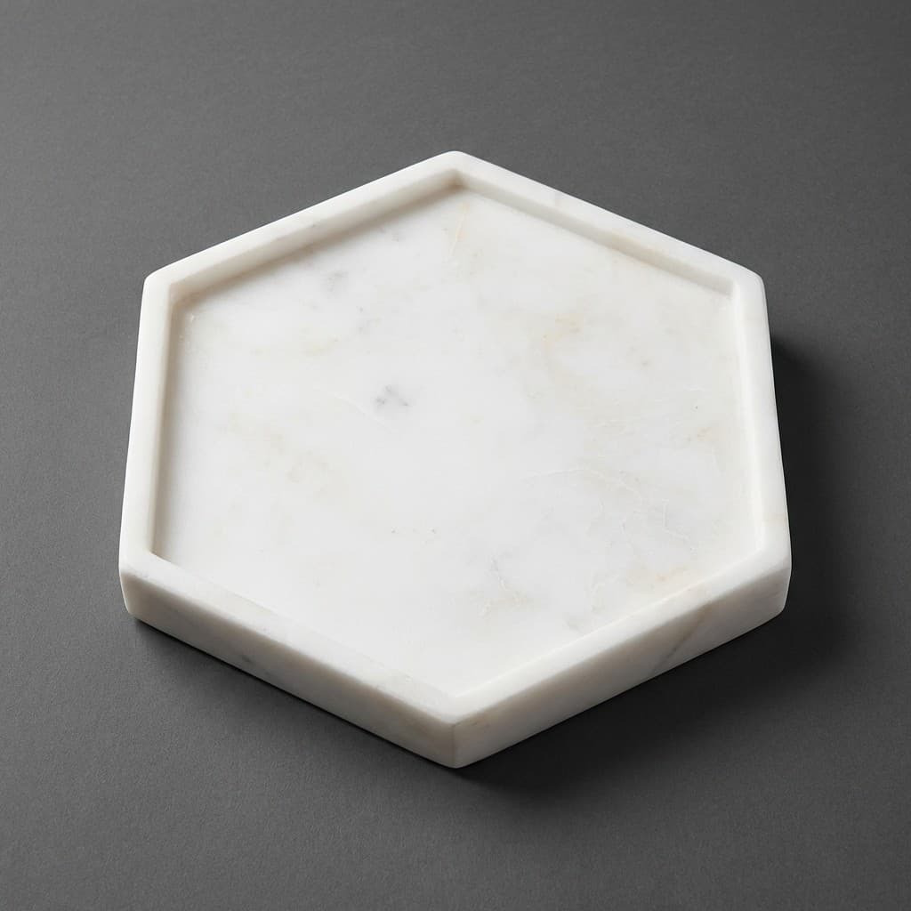 Artisan Hand-Carved Hexagon Stone Decorative Tray