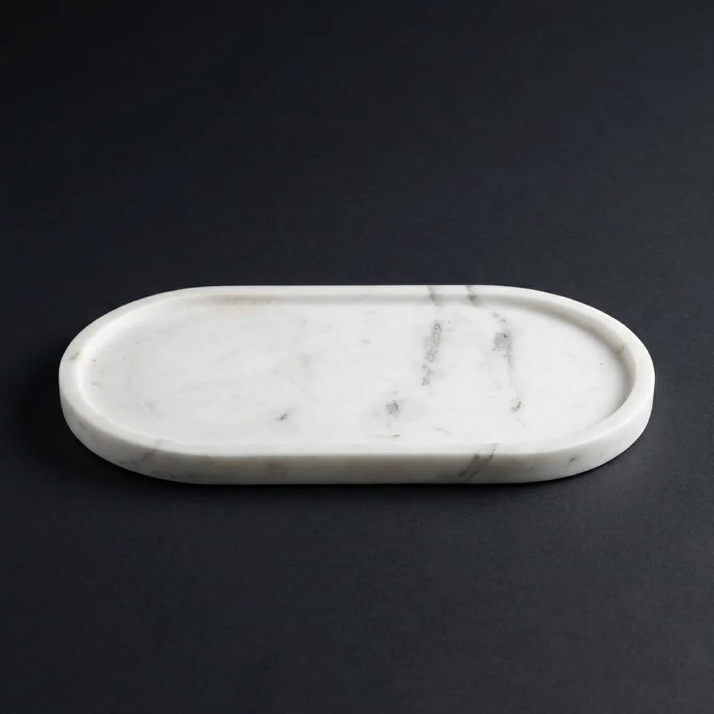 Hand-Carved Artisan Minimalist Oval Stone Serving Tray