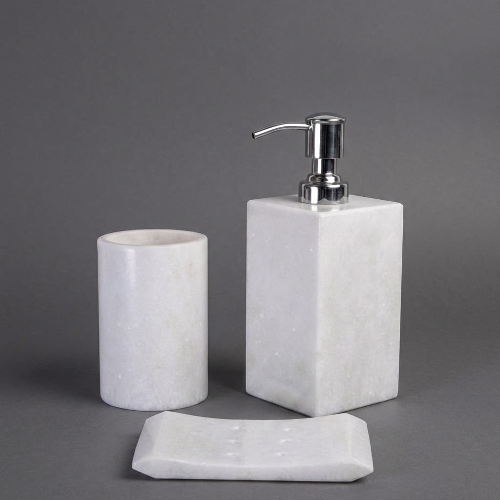 Artisan Hand-Carved Luxury Stone Bathroom Accessory Set