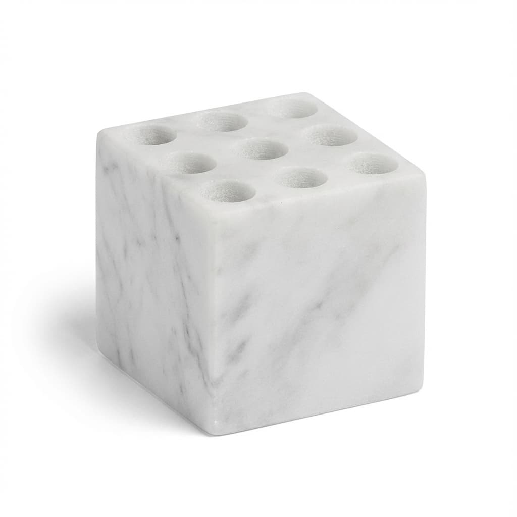 Artisan Hand-Carved Geometric Cube Stone Toothbrush Holder