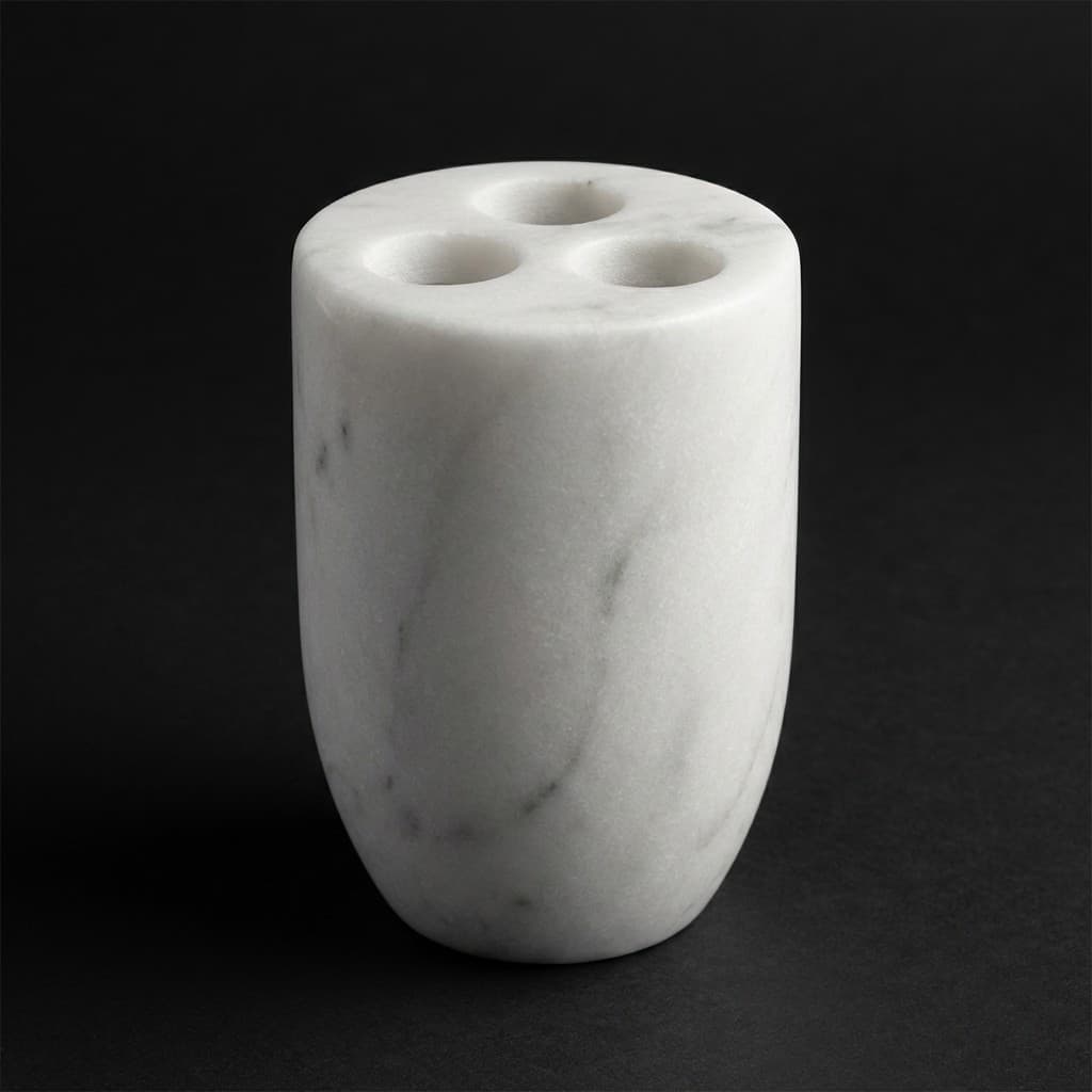Artisan Hand-Carved Round Stone Toothbrush Holder