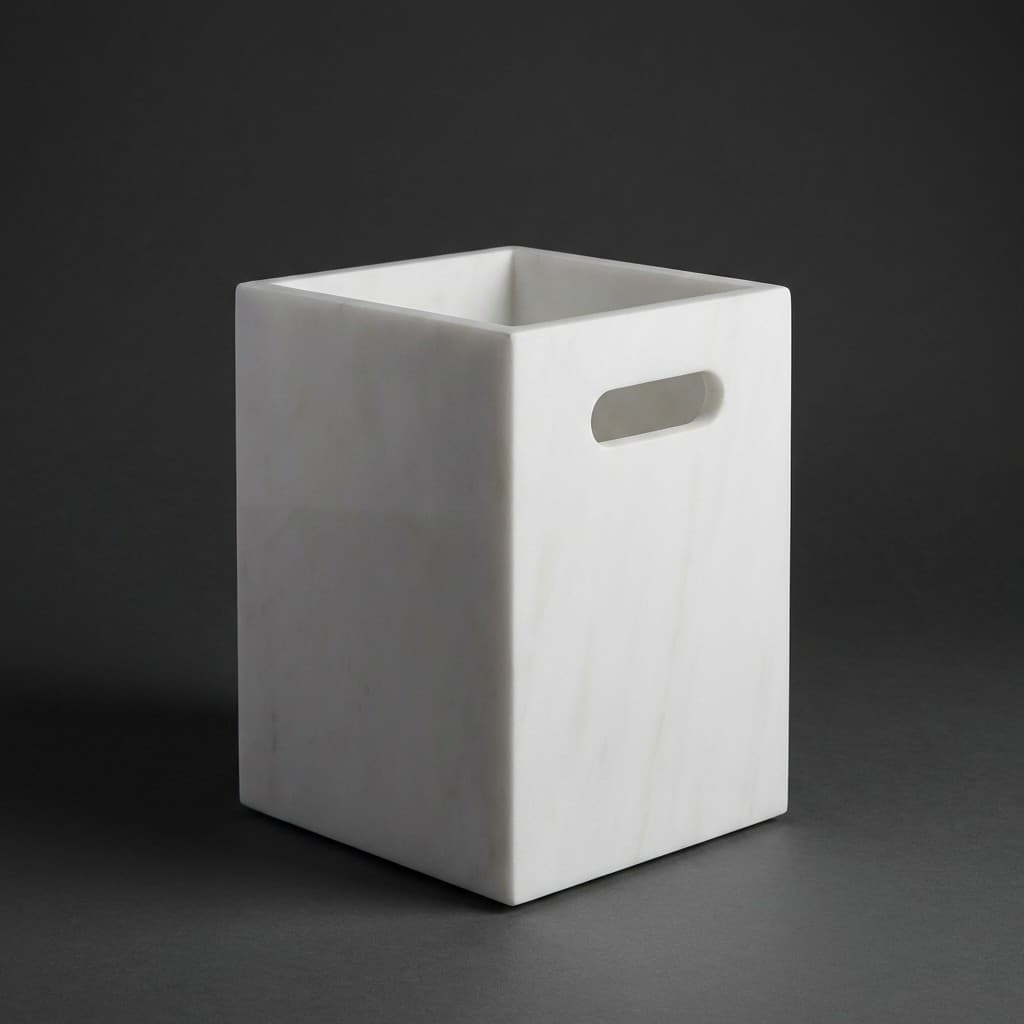 Elegant Hand-Carved Minimalist Stone Wastebin