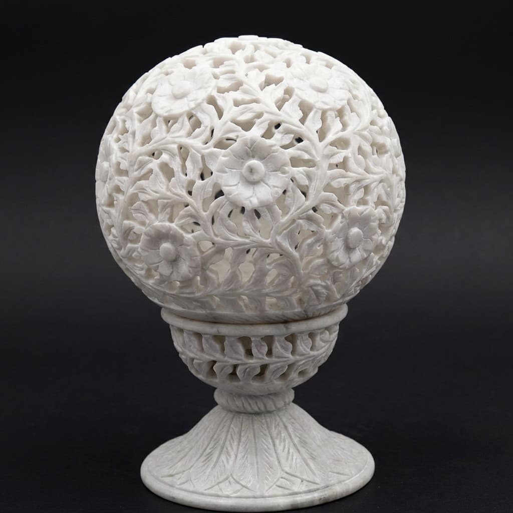 Exquisite Hand-Carved Lattice Stone Candle Holder